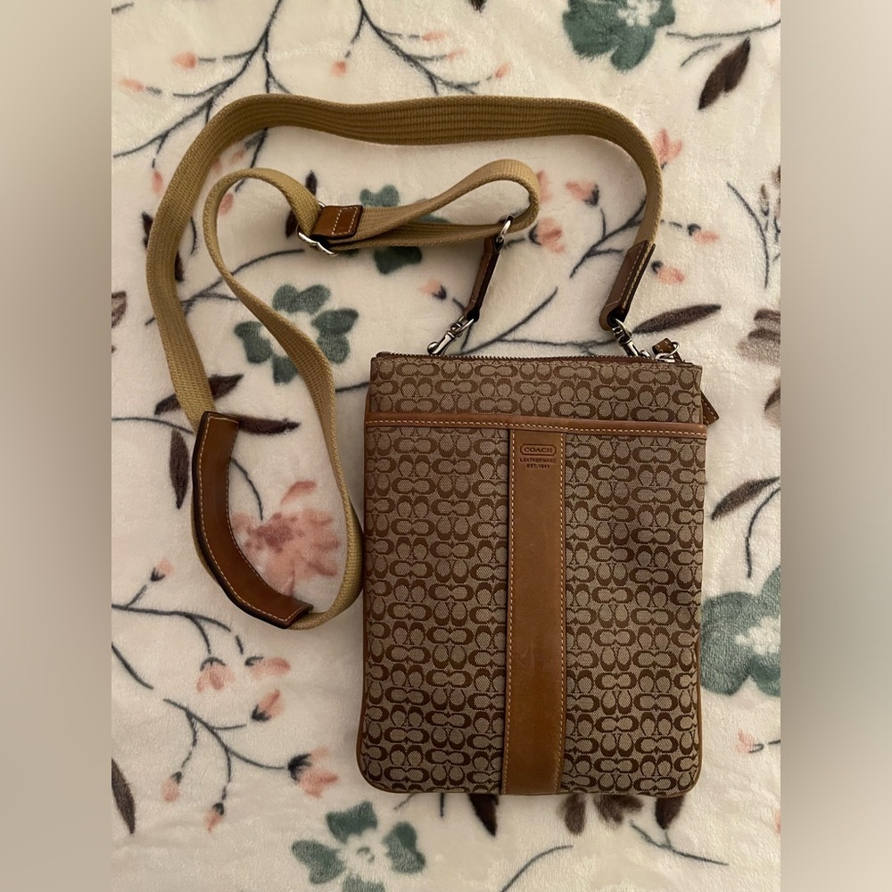 Authentic COACH signature C logo canvas mini crossbody bag.